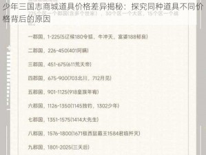 少年三国志商城道具价格差异揭秘：探究同种道具不同价格背后的原因