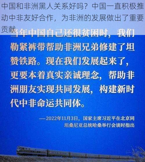 中国和非洲黑人关系好吗？中国一直积极推动中非友好合作，为非洲的发展做出了重要贡献