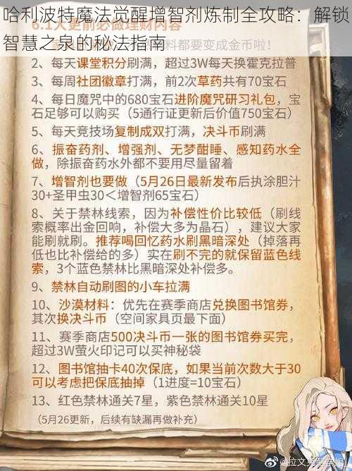 哈利波特魔法觉醒增智剂炼制全攻略：解锁智慧之泉的秘法指南