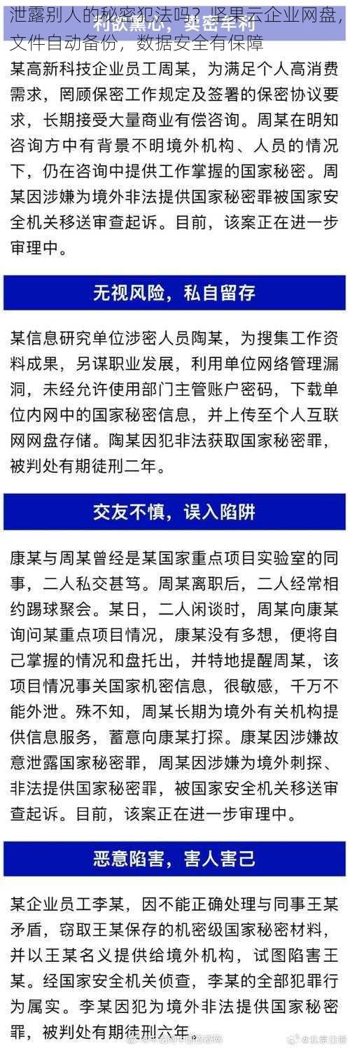 泄露别人的秘密犯法吗？坚果云企业网盘，文件自动备份，数据安全有保障