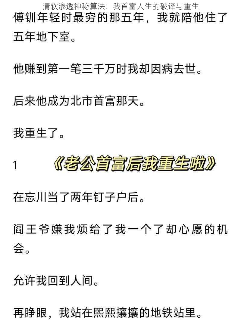 清软渗透神秘算法：我首富人生的破译与重生