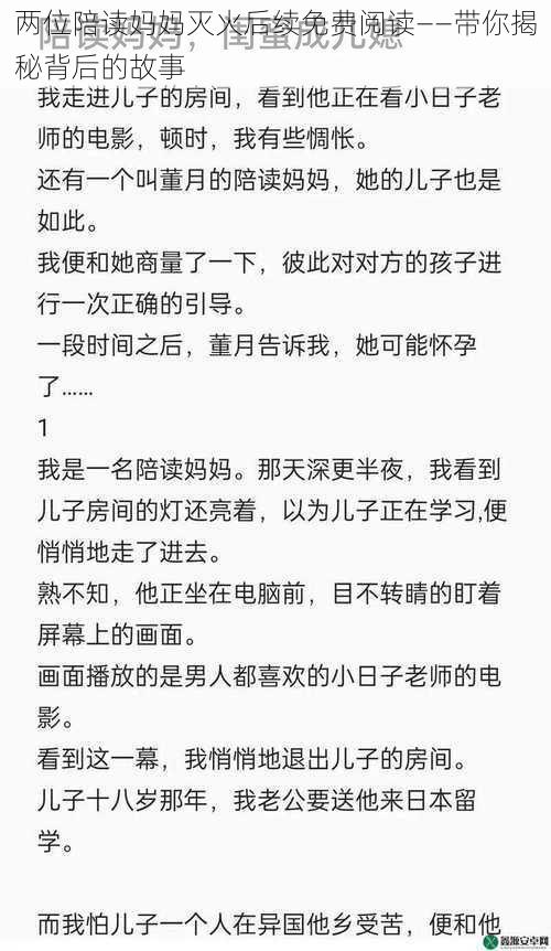 两位陪读妈妈灭火后续免费阅读——带你揭秘背后的故事