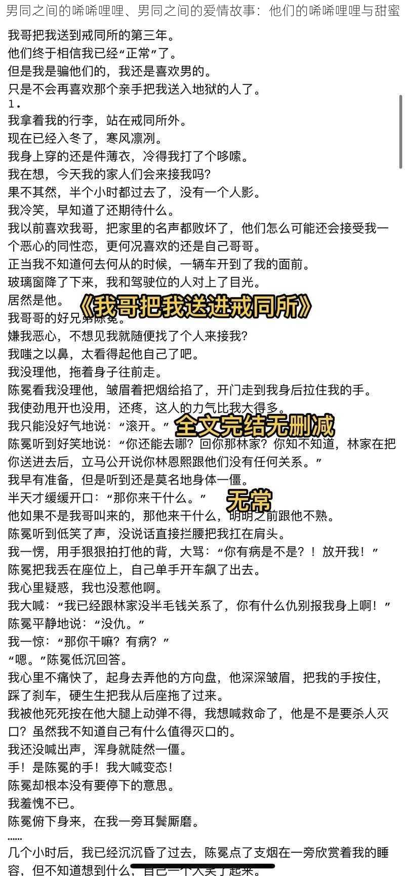 男同之间的唏唏哩哩、男同之间的爱情故事：他们的唏唏哩哩与甜蜜