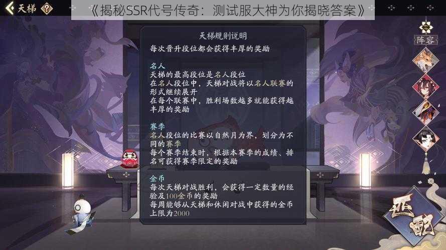 《揭秘SSR代号传奇：测试服大神为你揭晓答案》