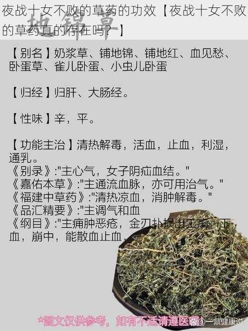 夜战十女不败的草药的功效【夜战十女不败的草药真的存在吗？】