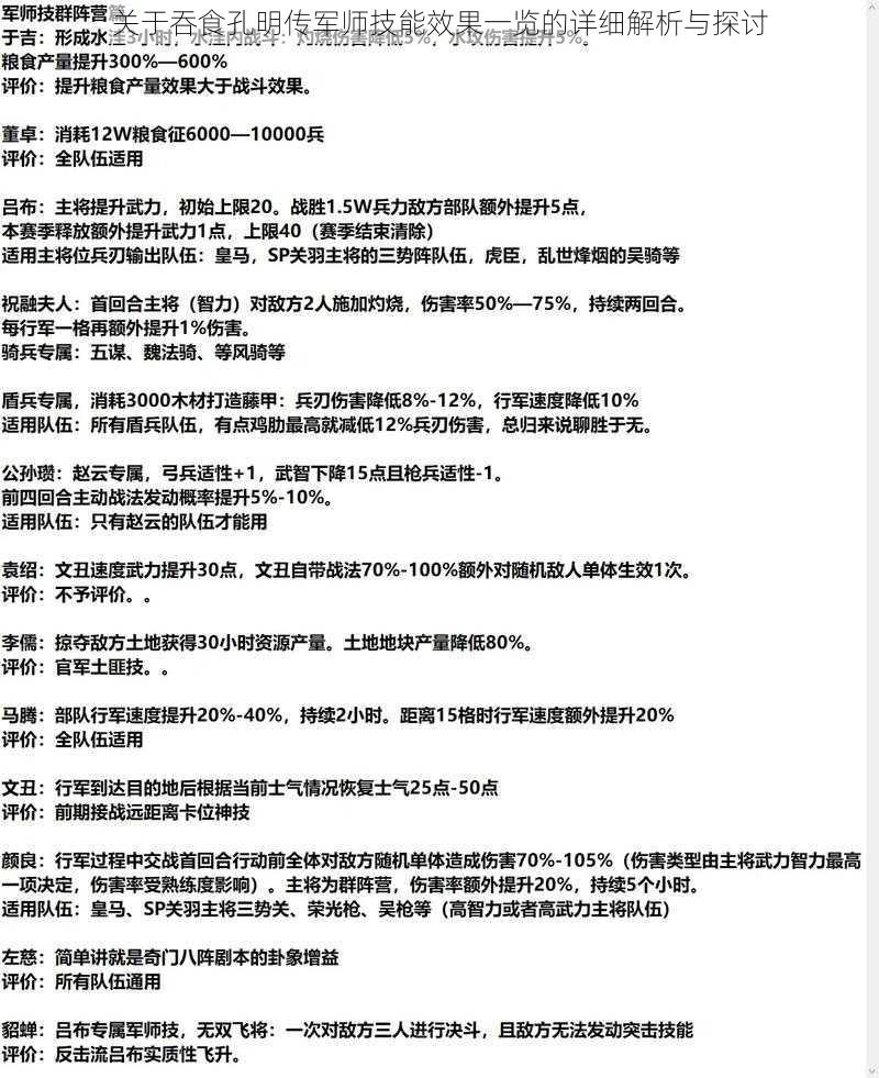 关于吞食孔明传军师技能效果一览的详细解析与探讨