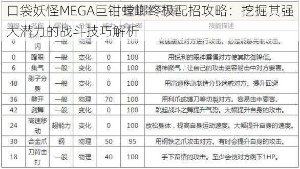 口袋妖怪MEGA巨钳螳螂终极配招攻略：挖掘其强大潜力的战斗技巧解析