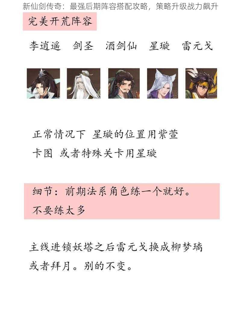 新仙剑传奇：最强后期阵容搭配攻略，策略升级战力飙升